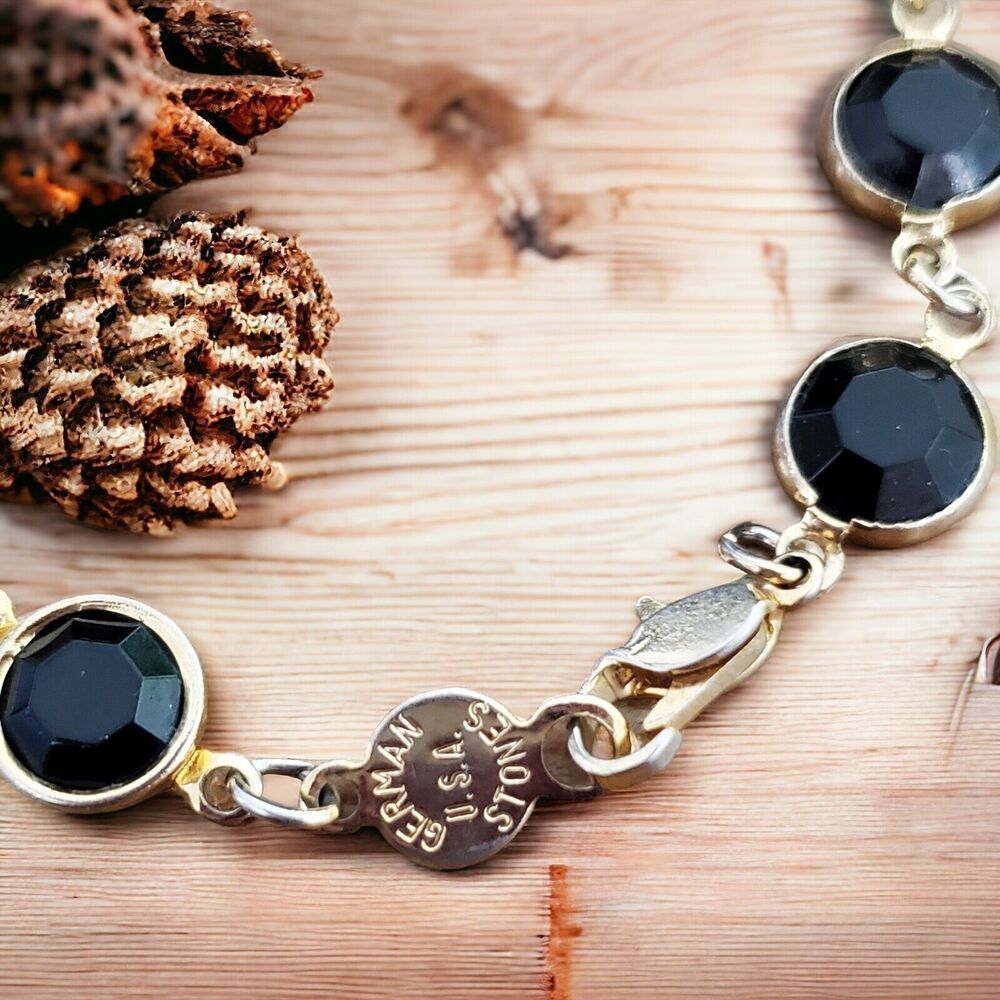 Vintage Statement Bracelet Austrian Black Crystals Made In USA Bezel 7" Wrist - Picture 3 of 5